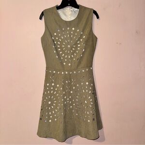Bar III Pure Sage Cutout Suede Fit Flare Mini Dress Size M NWT!